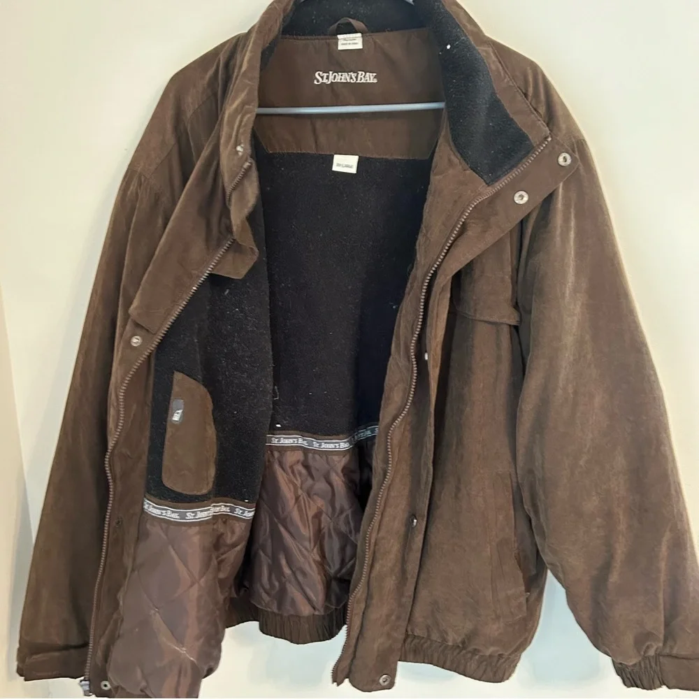 VTG St.‎ John's Bay Men's Thick Faux Suede Bomber Jacket Brown Size 2XL